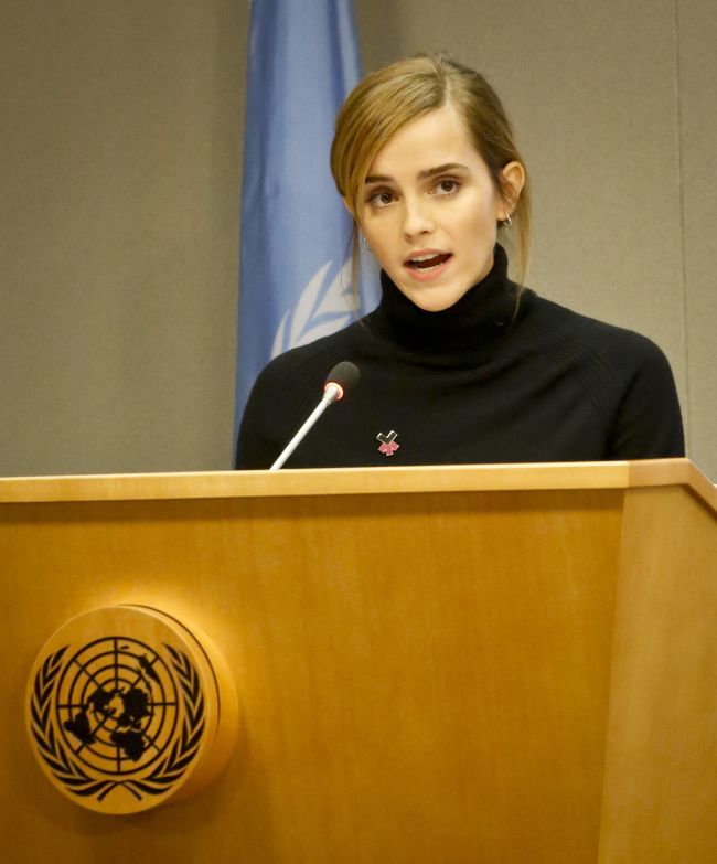 Actress Emma Watson, U.N. Women's Goodwill Ambassador, speaks at a press conference during the meeting of the 71st session of the General Assembly, Tuesday Sept. 20, 2016 at U.N. headquarters. (AP Photo/Bebeto Matthews)