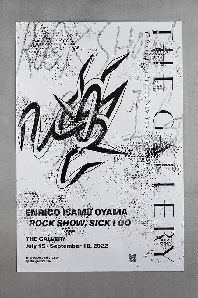 Enrico Isamu Oyama,“Rock Show, Sick I Go” exhibition poster with hand paint by the artist, 2022, Latex paint and ink on exhibition poster, (H)36 x (W)24 inches, Ed. 100, Hand signed and numbered by the artist, ©Enrico Isamu Oyama, Photo by GION