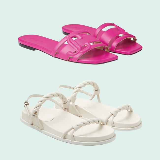 （上）「Laran Flat」¥78,100 （下）「Diosa Flat」¥97,900／ともにJimmy Choo（ジミー チュウ 0120-013-700）