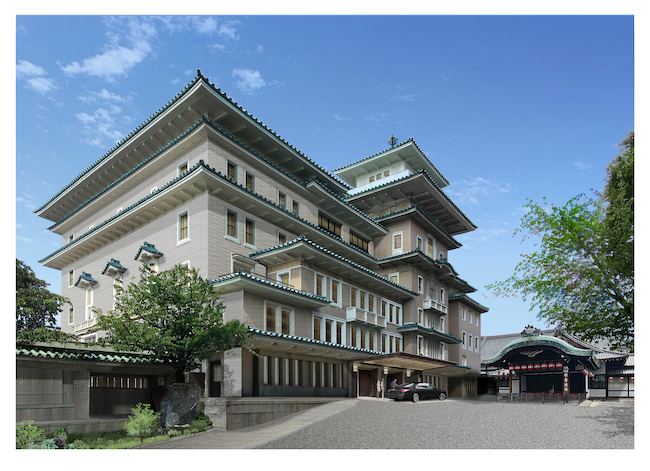 帝国ホテル 京都における新規ホテル(本棟)の外観イメージ　※右側の建物は歌舞練場玄関部分　提供:帝国ホテル