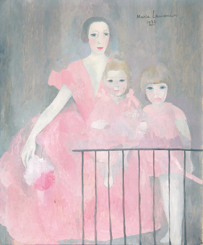 マリー・ローランサンの作品より：『ニコル・グルーと二人の娘、ブノワットとマリオン』1922年 マリー・ローランサン美術館 ©Musée Marie Laurencin