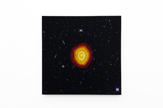 Gabriel Rico, To compound the small differences VII, 2022. Beads on wooden board coated with epoxy resin, 100 x 100 x 6 cm | 39 3/8 x 39 3/8 x 2 3/8 inch. Courtesy of the artist and Perrotin.