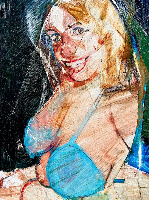 Portrait 61(detail), 2022, 32 x 24 cm, oil and acrylic, mixed media on wood panel