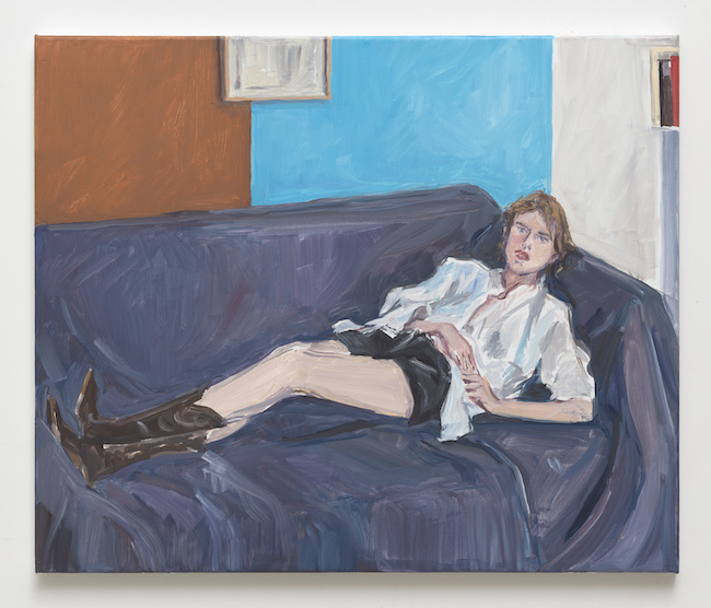 #A6 Jean-Philippe Delhomme, Reclining Léa, 2023. Oil on canvas, wood frame. Framed: 50 x 59 cm | 19 11/16 x 23 1/4 inch. Courtesy of the artist and Perrotin. 
