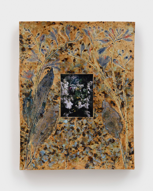 Sam Falls サム・フォールズ, Drape the dust of this world in droplets of dew, 2023, Fujifilm FP-100C45 instant film, glazed ceramic and glass, 39.1 x 29.8 x 6 cm, Photo by Justin Craun ©Sam Falls