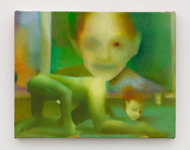 Elizabeth Glaessner Head Games, 2023, Oil on line, 35.6 x 45.7 cm | 14 x 18 inch Photo: Guillaume Ziccarelli Courtesy of the artist and Perrotin