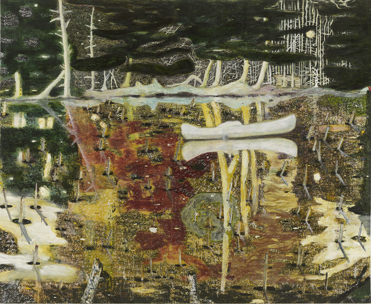 ピーター・ドイグ 《のまれる》 1990年　Peter Doig, Swamped, 1990 Oil on canvas 197 x 241 cm © Peter Doig
