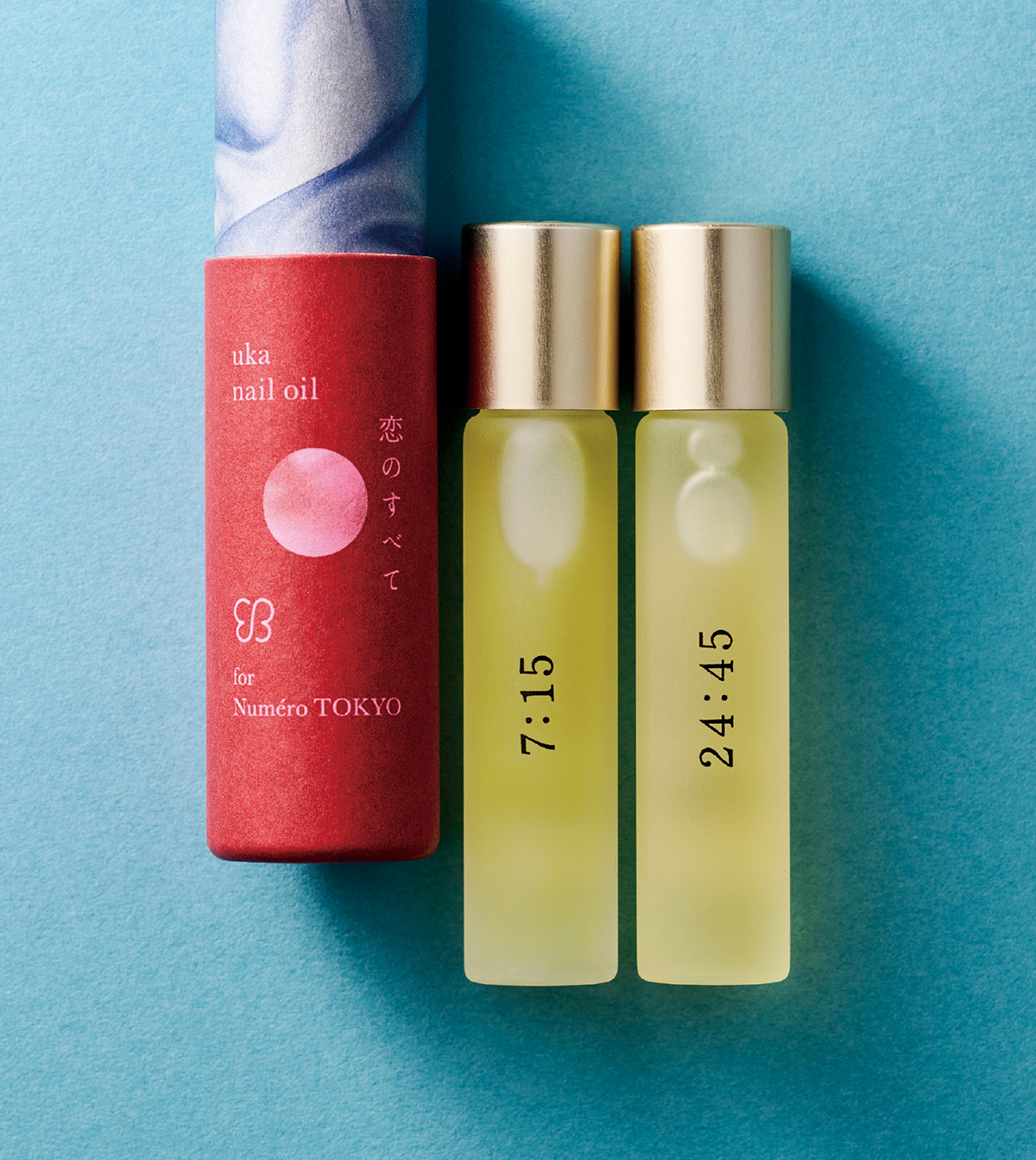 uka nail oil 恋のすべて for Numéro TOKYO
左：7:15 ¥3,960  右：24:45 ¥4,290（ともに限定発売）（ウカ）