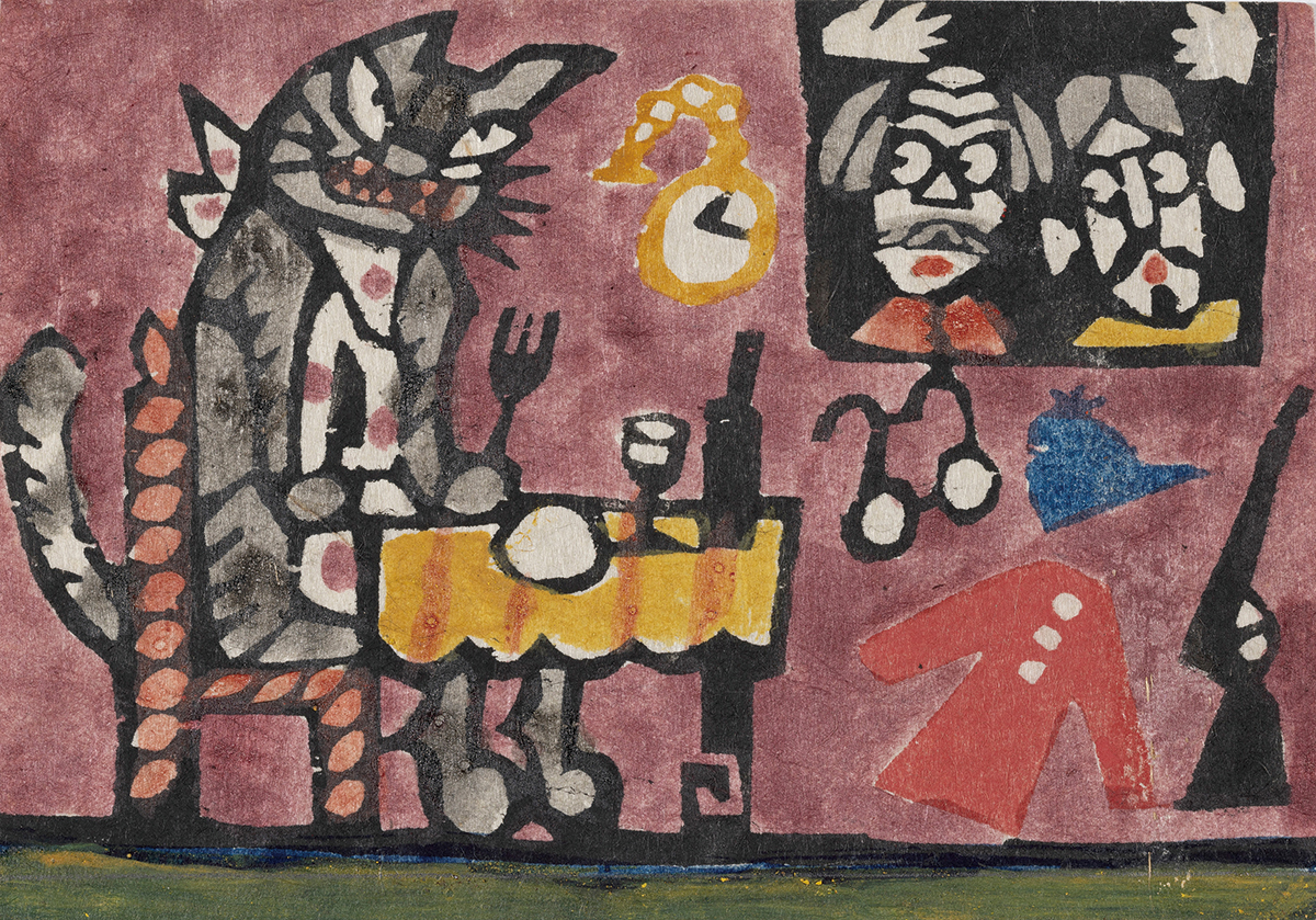 『「注文の多い料理店」絵葉書型染原画』(1975年頃)型染・顔料、紙 光原社蔵 Photo:いわねだいすけ