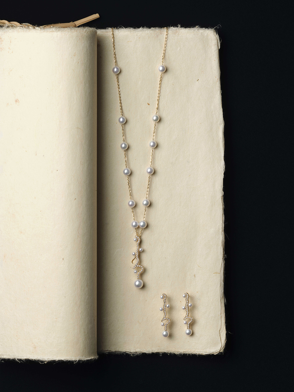 “KOKORO 心”ステーションパールネックレス¥693,000 パールピアス ¥555,000