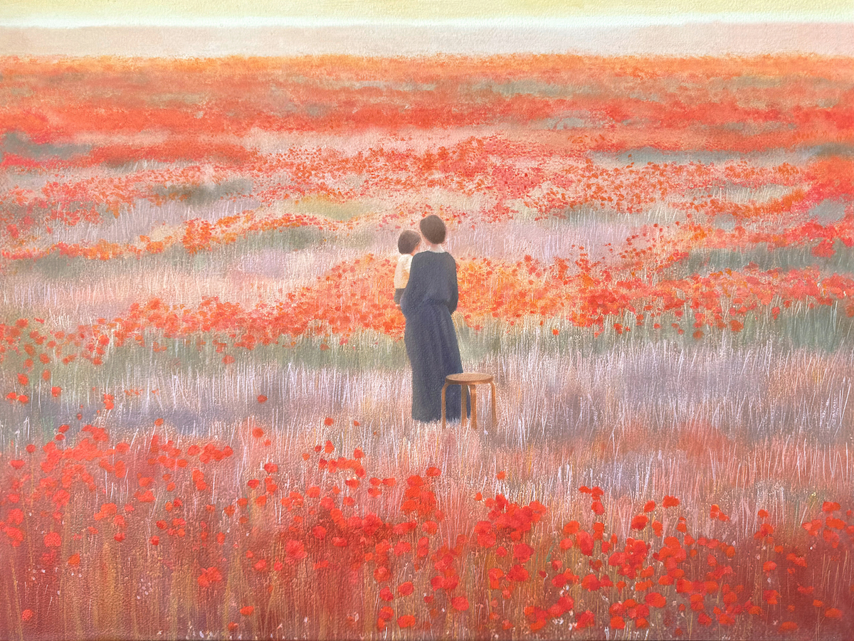 プラネット 455 x 606 mm 2025 油彩, アクリル, パネルにプリント生地