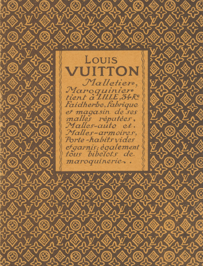 約1924年、ルイ・ヴィトン リール店用製品カタログの表紙。モノグラム・キャンバスの図版が掲載されている。
