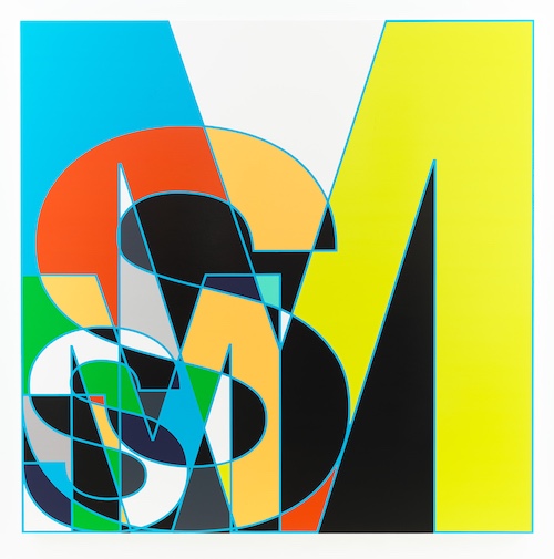 サラ・モリス『SM 反転された輪郭［イニシャル］』 2011年 家庭用グロス塗料、カンヴァス 214 x 214 cm 個人蔵 © Sarah Morris, White Cube Photography by Christopher Burke, New York