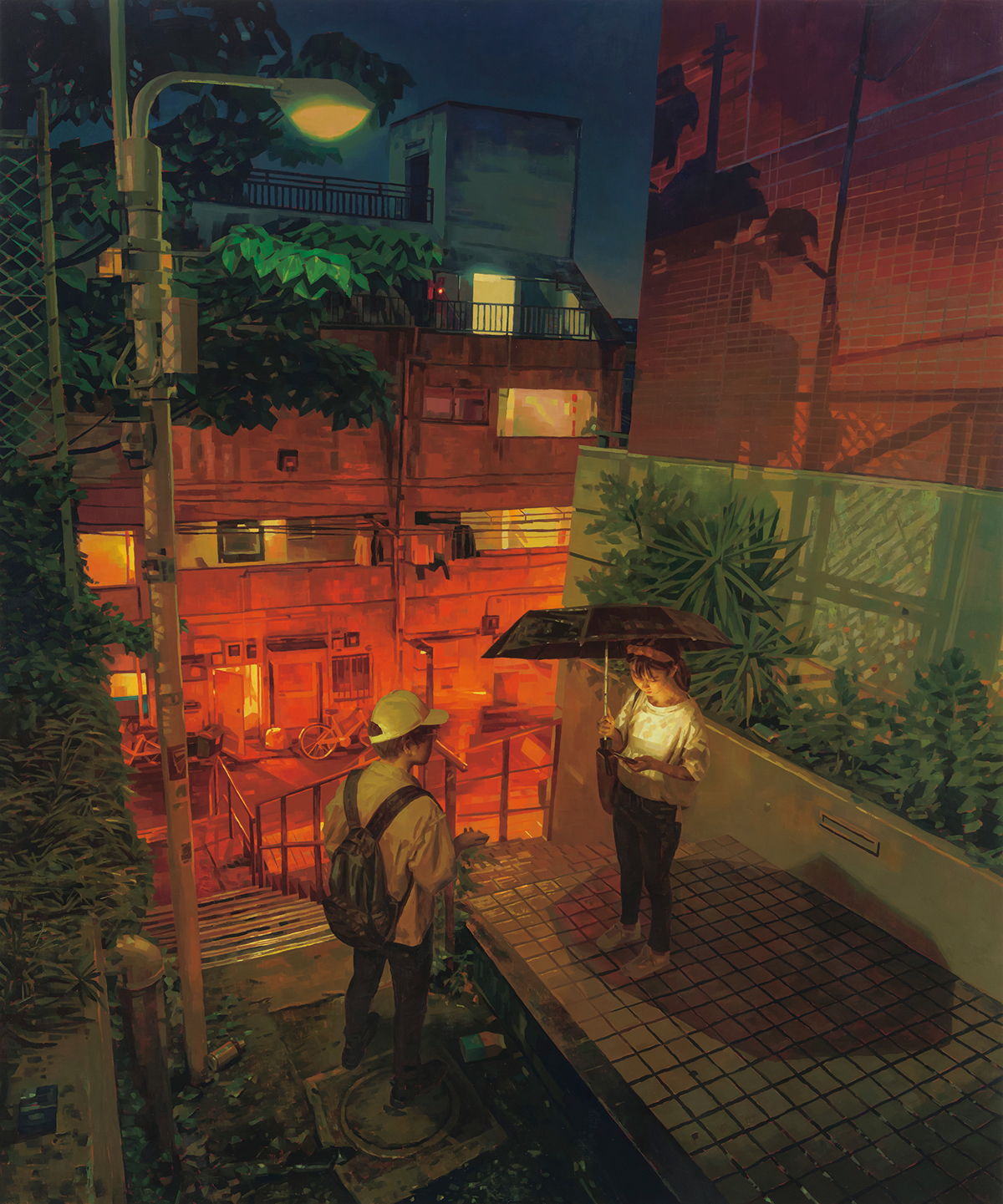 濡れたタイル、携帯電話の光など、見る程に連想が広がる作品。『Searching For Home』2021年　Photo：Osamu Sakamoto Courtesy of KOTARO NUKAGA