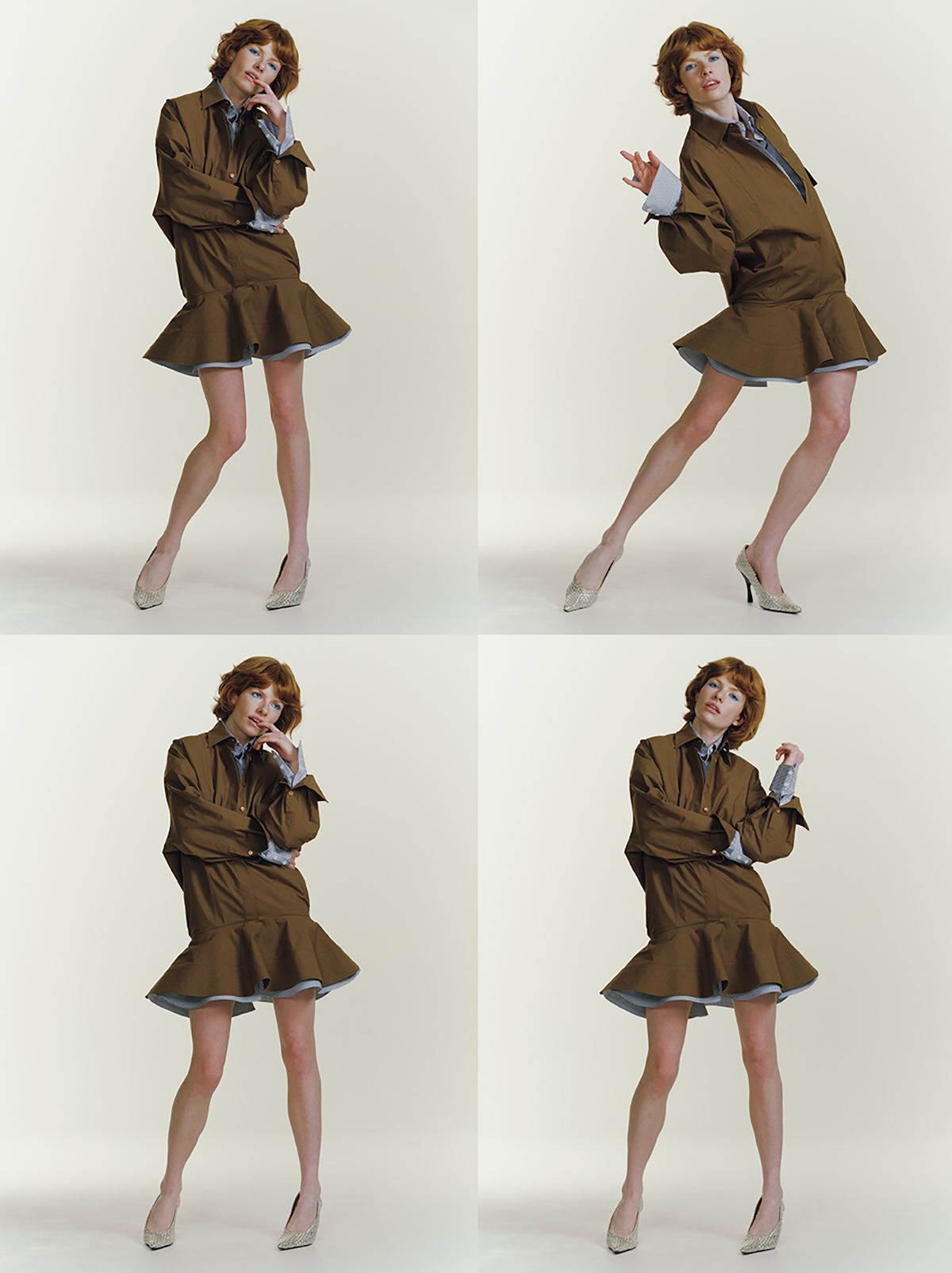 シャツドレス￥294,800　中に着たシャツドレス￥279,400　シューズ￥159,500／すべてStella McCartney（ステラ マッカートニー ジャパン）