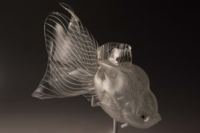 過去に制作していた金魚をモチーフにした作品。自身と自然との関係性を探求し、身の回りの生き物や自然現象が持つ繊細さと力強さを通じて、作品の中に生命への賞賛と敬意を表現した。