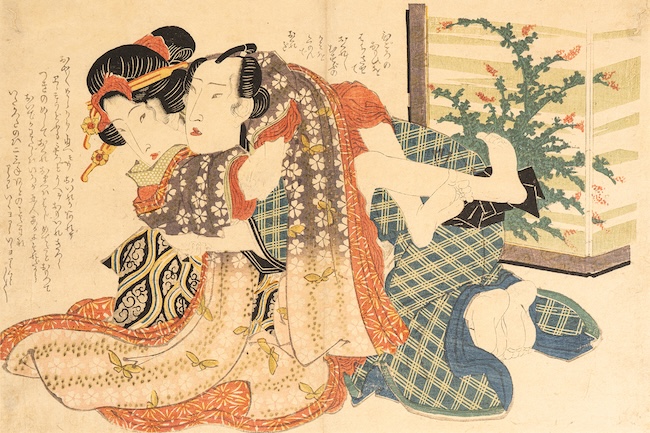 渓斎英泉 大判錦絵『屏風の前』文政年間（1818～30） 浦上蒼穹堂蔵