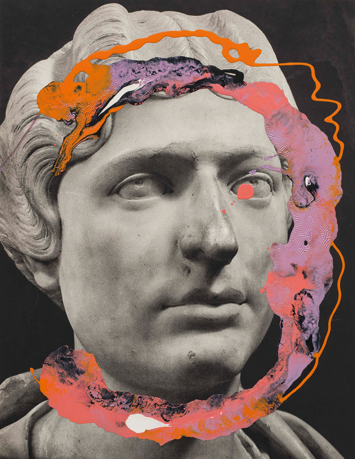 『The Echo from a Thousand Labyrinths』2024年 古代彫刻の図像にエナメル塗料を施したシリーズより。　Courtesy of the artist and Modern Art © Linder