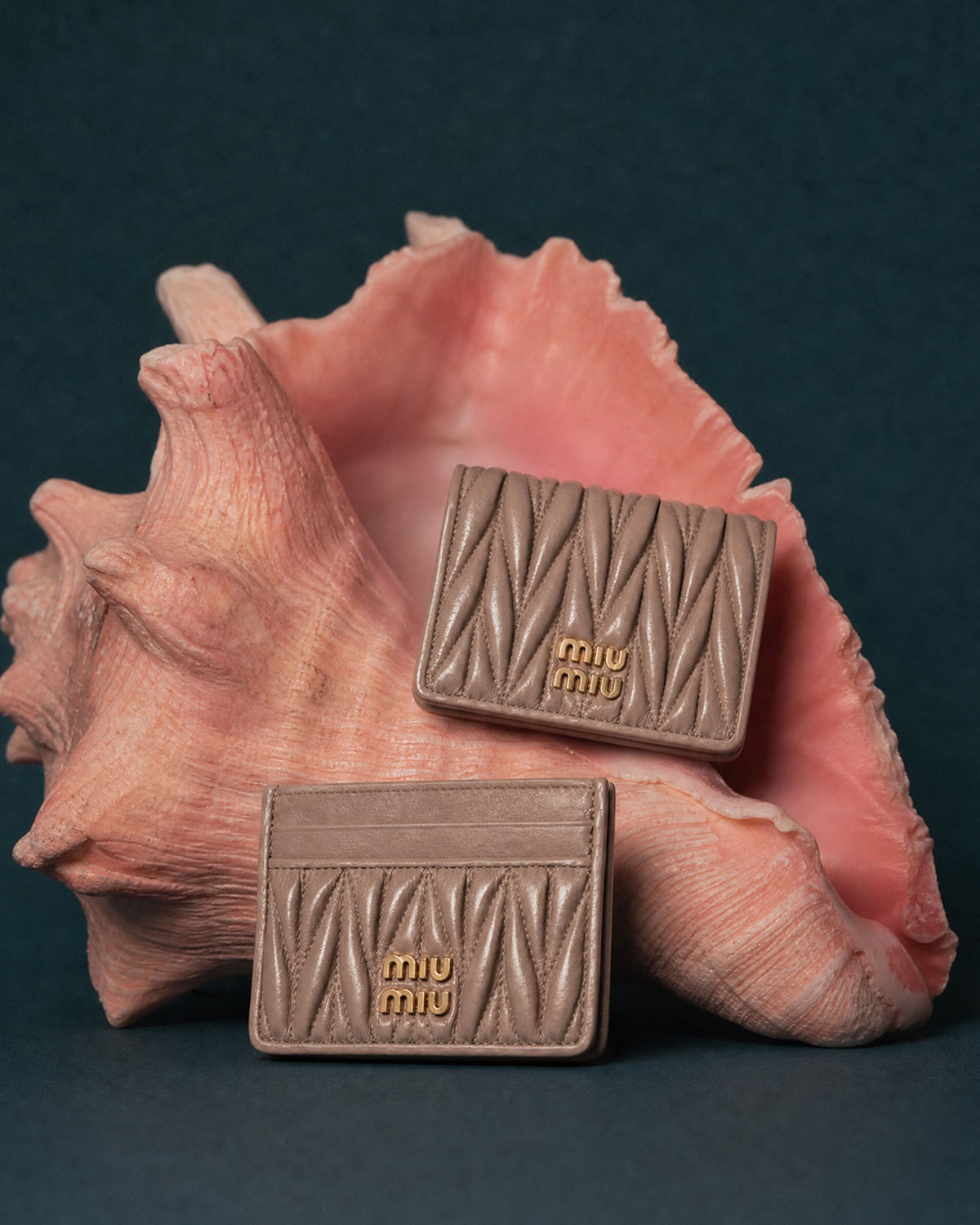 ウォレット（H9.5cm×W10.5cm×D3.8cm）¥84,700 カードケース（H8cm×W10.5cm）¥59,400 パミスグレージュストーン（新色・日本先行発売）