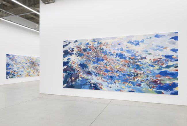 Reflection d-4, 2024, oil and mixed media on panel, 227.3×486.0cm, Installation view : Solo Exhibition “Undersurface” at MAKI Gallery, Courtesy of MAKI Gallery, photo : Naohiro Utagawa, © Anne Kagioka Rigoulet