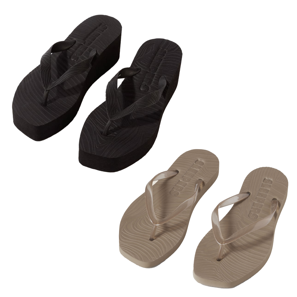 〈プラットフォーム〉H5.5cm ￥12,100〈クリア〉￥7,700／ともにSleepers（リトルリーグ インク 0800-300-1291）