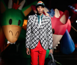 TOKYO, JAPAN - SEPTEMBER 02: A model showcases a design on the runway during the Louis Vuitton Men 2021 spring summer show at Tokyo International Cruise Terminal on September 02, 2020 in Tokyo, Japan. (Photo by Ken Ishii/Getty Images for Louis Vuitton)