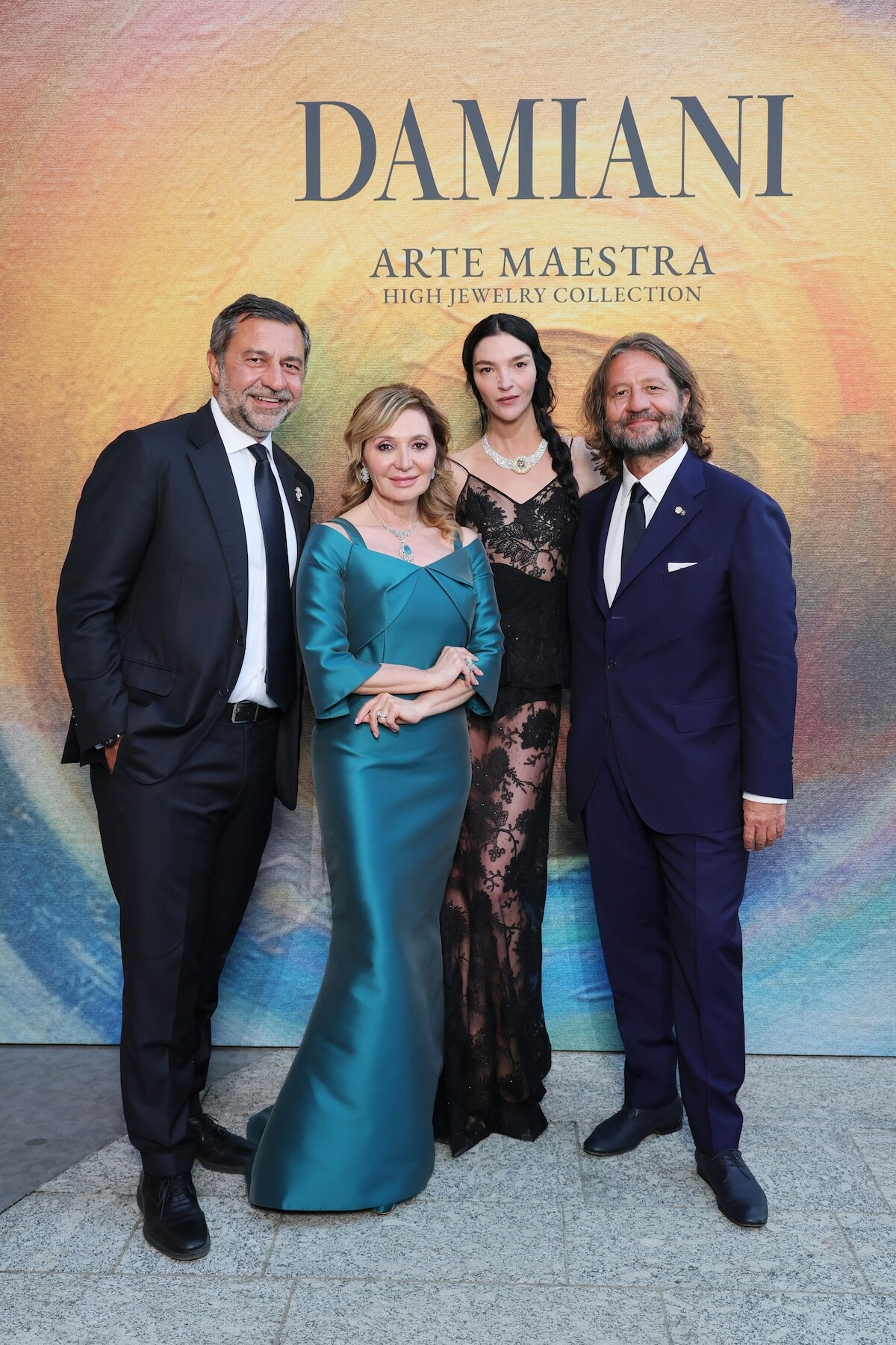 COMO, ITALY - JUNE 11: (L-R) Giorgio Damiani, Silvia Damiani, Mariacarla Boscono and Guido Damiani attend the photocall during Damiani Arte Maestra HJ event at Villa Pliniana on June 11, 2026 in Como, Italy. (Photo by Vittorio Zunino Celotto/Getty Images for Damiani)